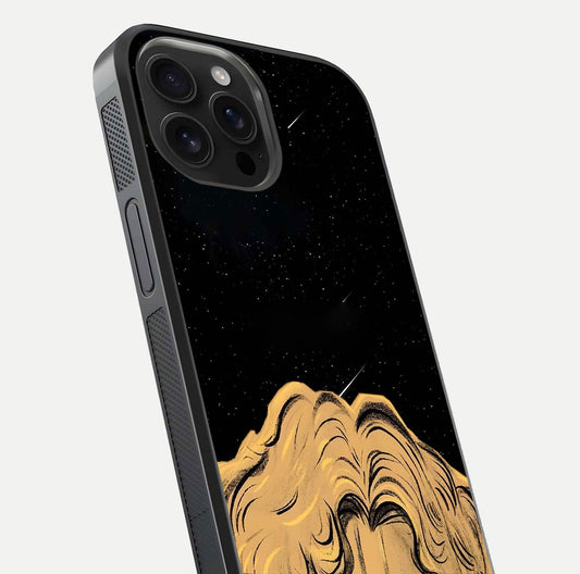 Celestial God’s Plan Glass Case for iPhone 16 Pro Max close-up angled shot highlighting celestial details and reflection
