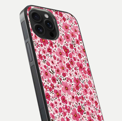 Cherry Blossom Charm Glass Case for iPhone 16 Pro Max close-up highlighting petal gradient and reflection shine