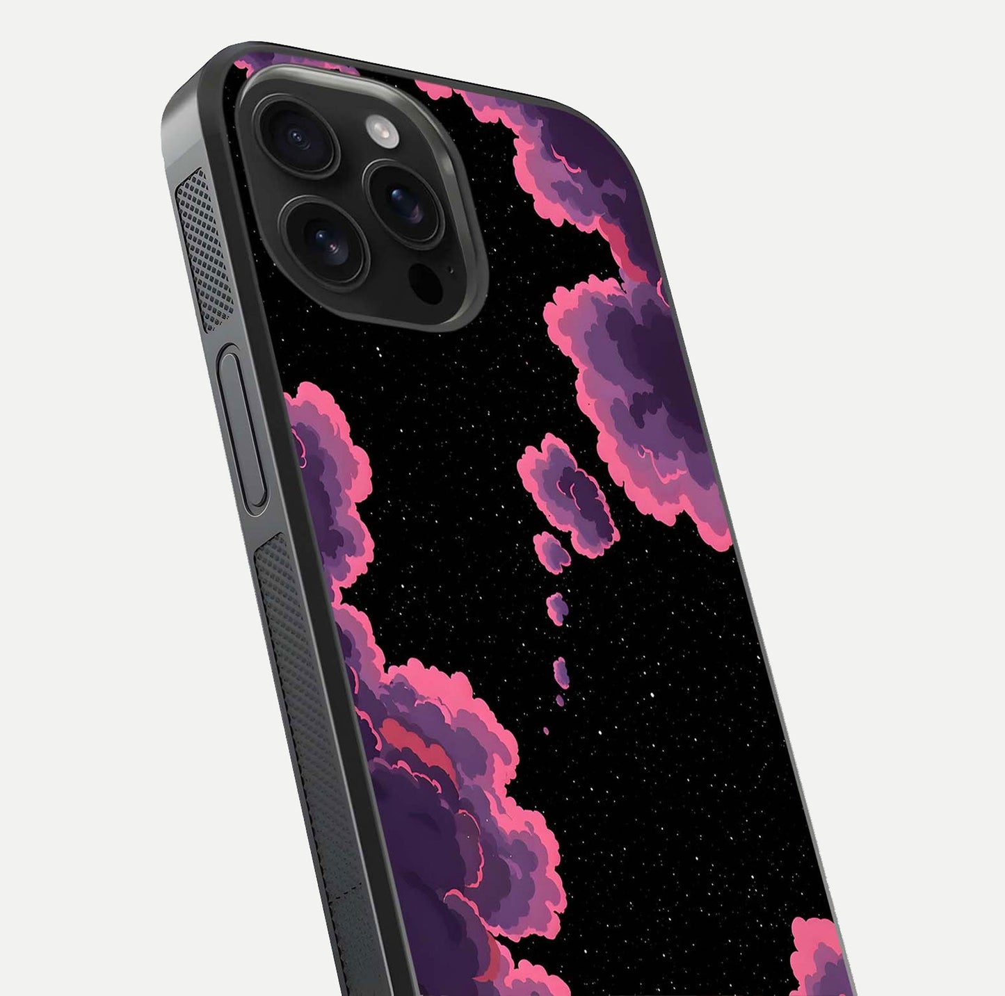 Cosmic Cloud Journey Glass Case for iPhone 16 Pro Max close-up highlighting star clusters and reflection texture