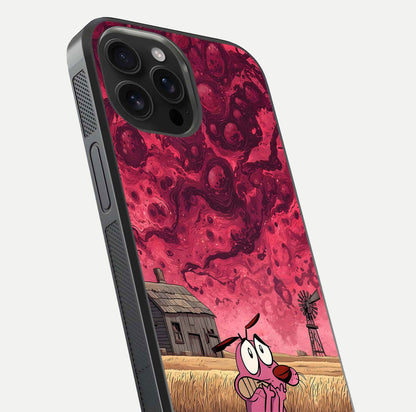 Courage Under Sky Glass Case for iPhone 16 Pro Max close-up highlighting typography and HD reflection