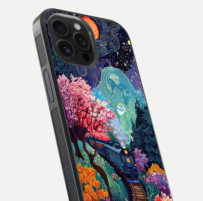 Digital Art Glass Case for iPhone 16 Pro Max close-up highlighting brush-stroke details and reflection polish