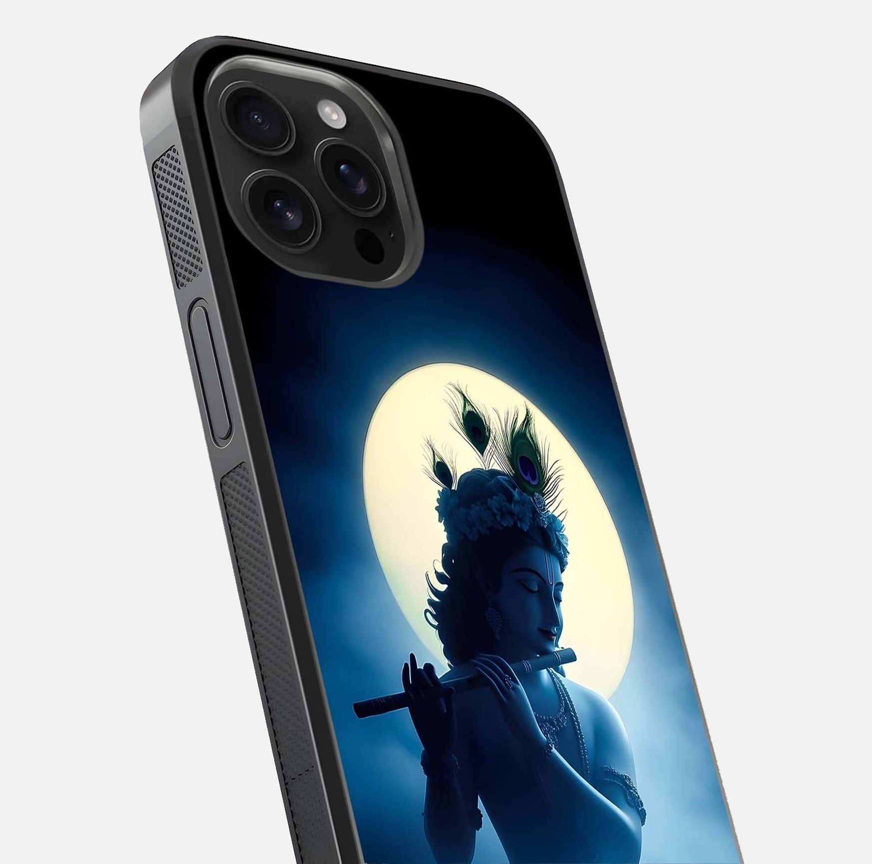 Divine Moon Flute Glass Case for iPhone 16 Pro Max close-up highlighting flute detail and reflection shine