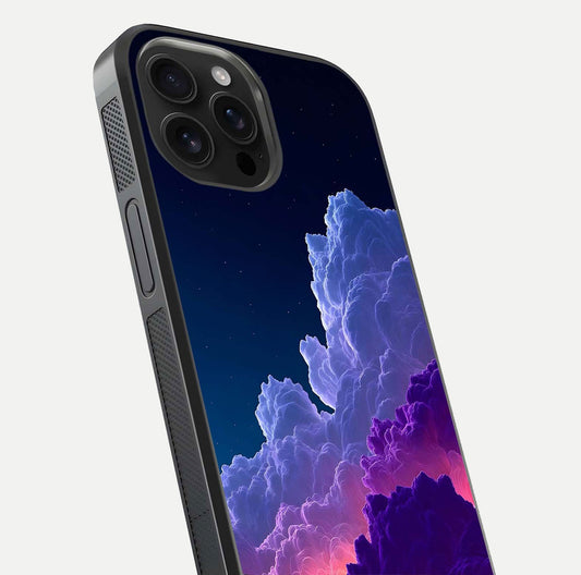 Dreamy Cloud Skies Glass Case for iPhone 16 Pro Max close-up highlighting soft gradient tones and reflection glow