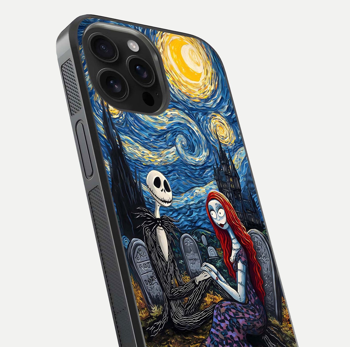 Eternal Night Love Glass Case for iPhone 16 Pro Max close-up highlighting stars and reflection glow
