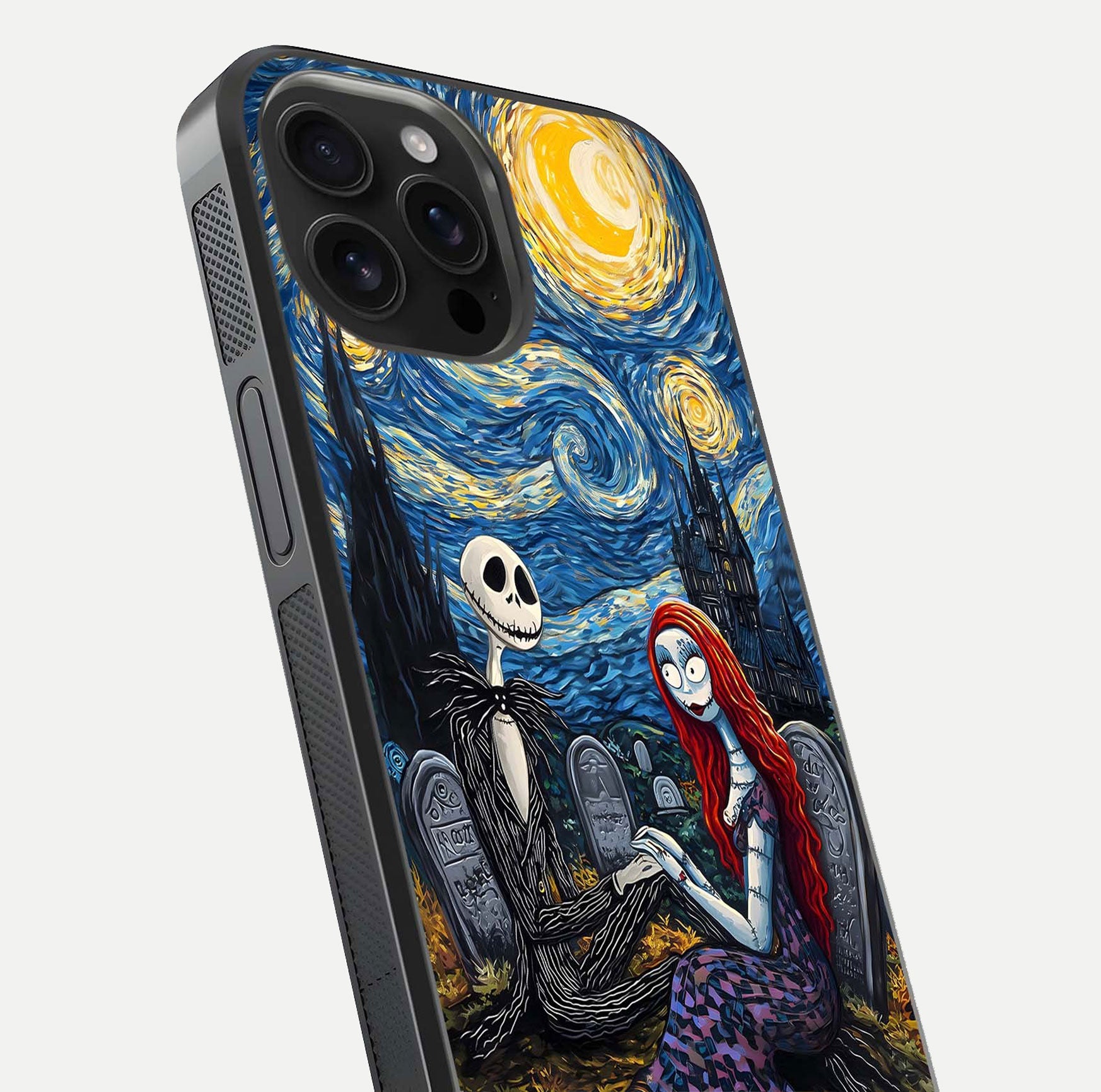 Eternal Night Love Glass Case for iPhone 16 Pro Max close-up highlighting stars and reflection glow