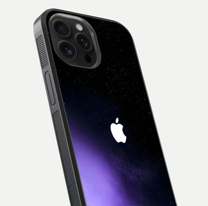 Galaxy Apple Aura Glass Case for iPhone 16 Pro Max close-up angled shot showing aura lighting and reflection polish