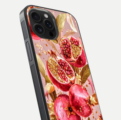 Golden Bloom Glow Glass Case for iPhone 16 Pro Max close-up angled shot showing metallic tones and reflection brilliance