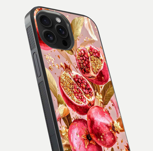 Golden Bloom Glow Glass Case for iPhone 16 Pro Max close-up angled shot showing metallic tones and reflection brilliance