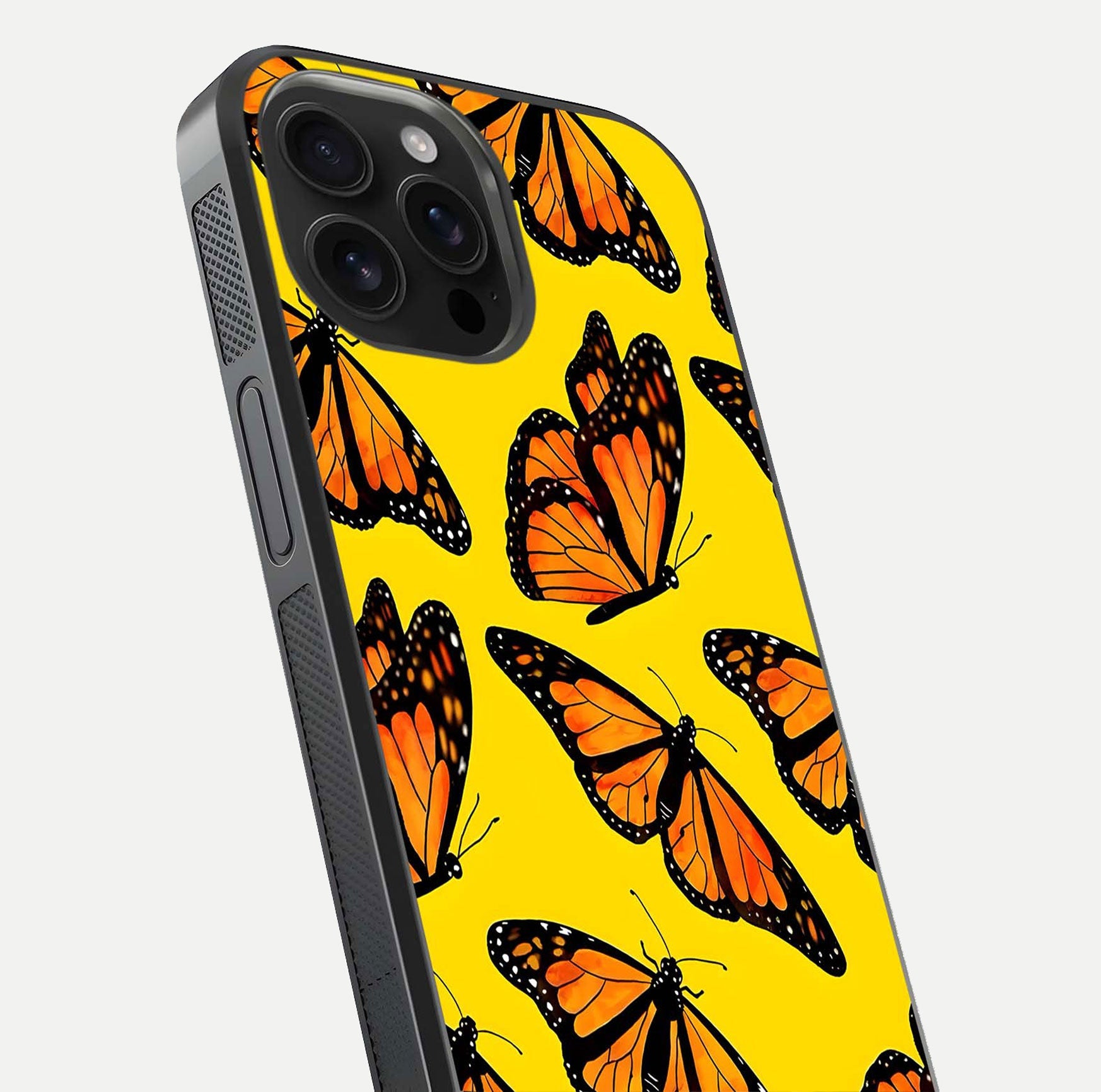 Golden Wing Flight Glass Case for iPhone 16 Pro Max close-up angled shot showing metallic wing texture and shine detail