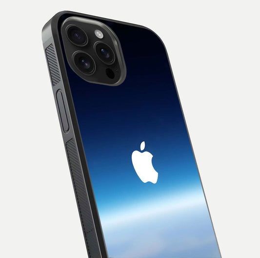 Minimal Apple Sky Glass Case for iPhone 16 Pro Max close-up angled shot showing pastel blue hues and reflection