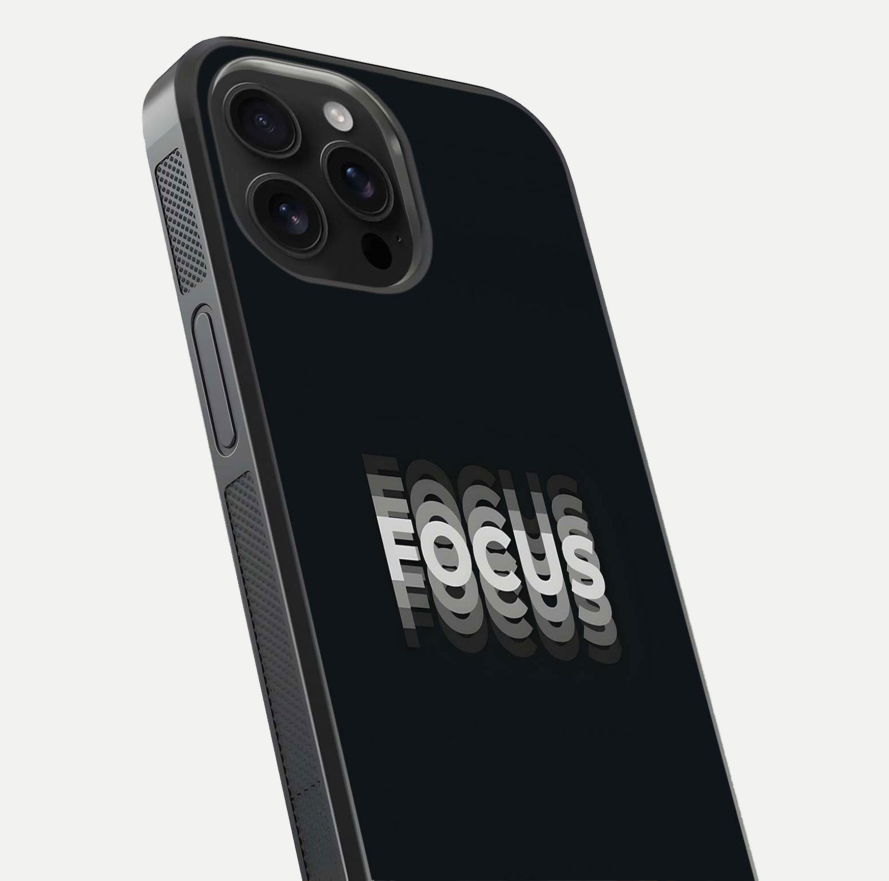 Mono Focus Vision Glass Case for iPhone 16 Pro Max close-up angled shot highlighting minimal contrast and reflection