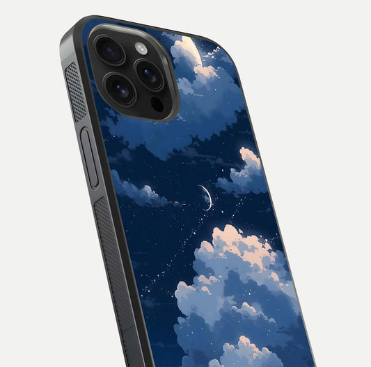 Moon Dream Haze Glass Case for iPhone 16 Pro Max close-up angled shot showing moon reflection and subtle glow