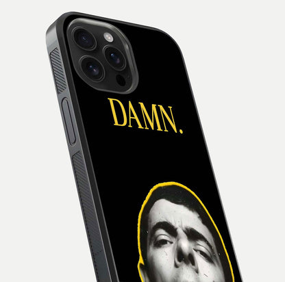 Mr Bean Damn Glass Case for iPhone 16 Pro Max close-up angled shot highlighting comic expression and shine detail