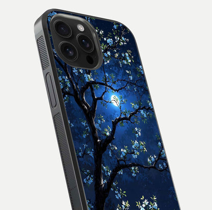 Mystic Floral Night Glass Case for iPhone 16 Pro Max close-up angled shot highlighting petal detail and HD reflection