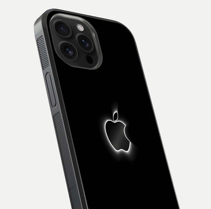 Neon Apple Glow Glass Case for iPhone 16 Pro Max close-up angled shot highlighting neon reflection and color pop