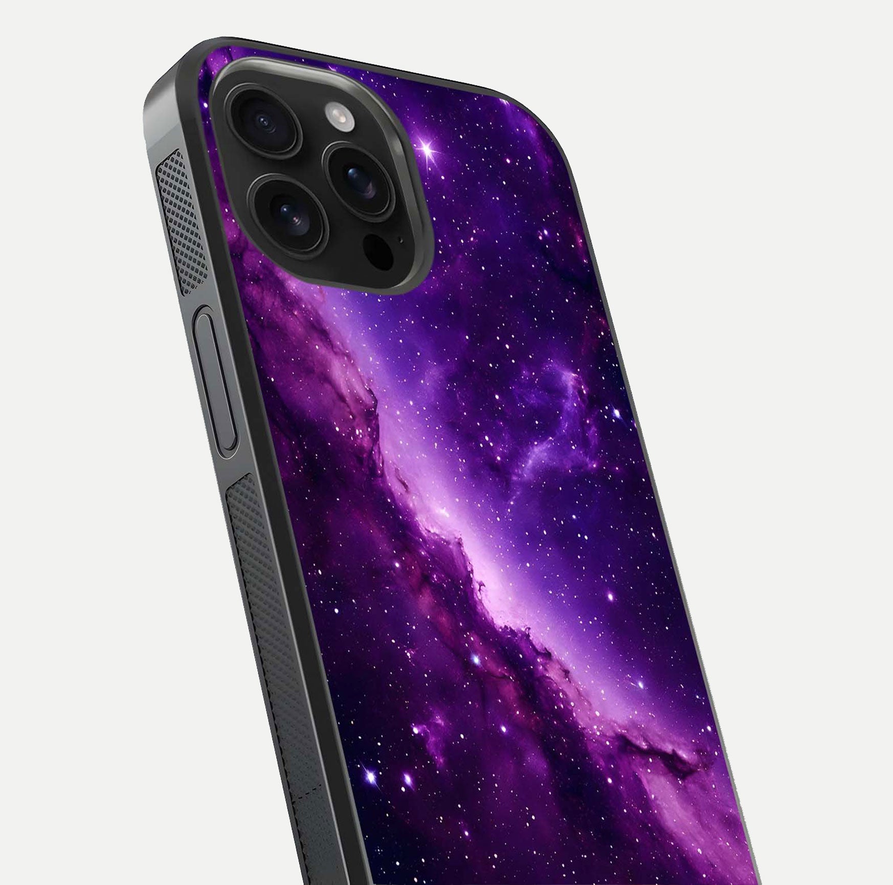 Purple Shade Sky Glass Case for iPhone 16 Pro Max close-up angled shot highlighting color gradient and reflection