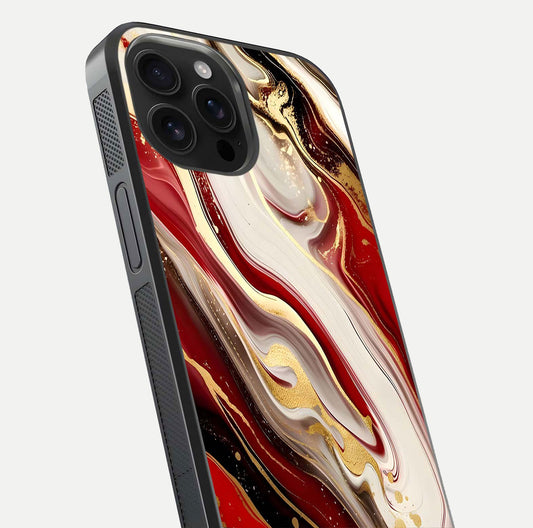 Red & White Marble Glass Case For iPhone 16 Pro Max