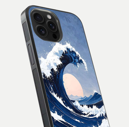 Rising Tide Power Glass Case for iPhone 16 Pro Max close-up angled shot highlighting water motion and reflection