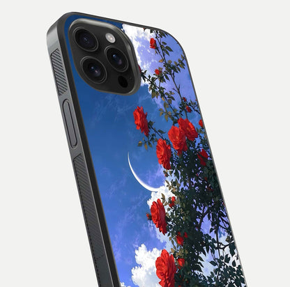 Rose Drift Flowers Glass Case for iPhone 16 Pro Max close-up angled shot highlighting floral texture and reflection