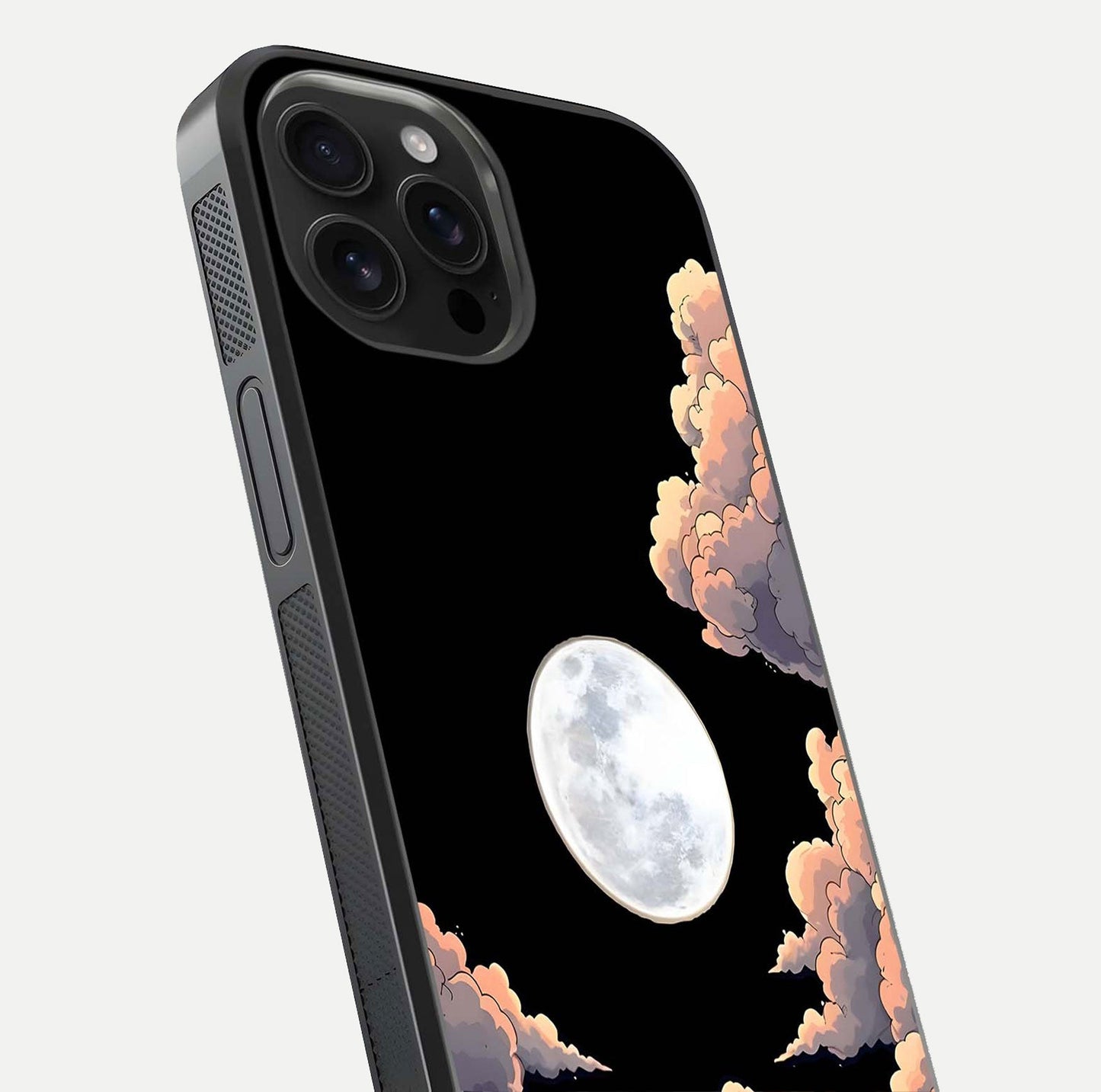 Shade Cloud Moon Glass Case for iPhone 16 Pro Max close-up angled shot highlighting moon reflection and depth