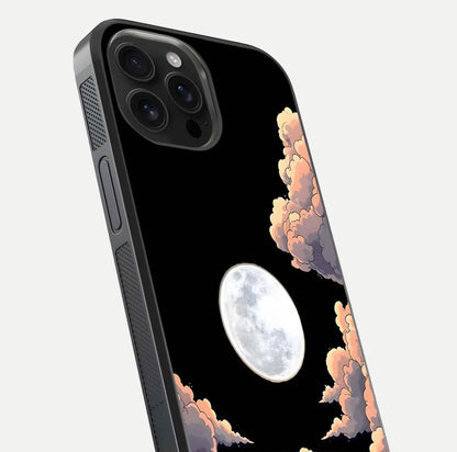 Shade Cloud Moon Glass Case for iPhone 16 Pro Max close-up angled shot highlighting moon reflection and depth