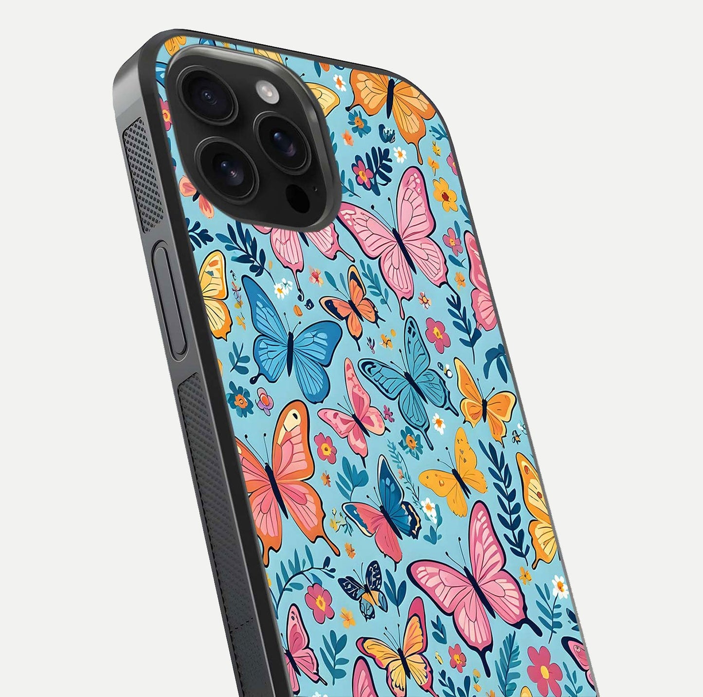 Spiritual Krishna Glass Case for iPhone 16 Pro Max close-up angled shot showing HD print, color tone, and reflection