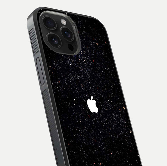 Starry Apple Galaxy Glass Case for iPhone 16 Pro Max close-up angled shot highlighting star details and gloss