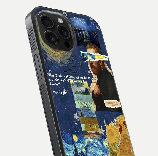 Starry Dream Vision Glass Case for iPhone 16 Pro Max close-up angled shot highlighting cosmic light and reflection