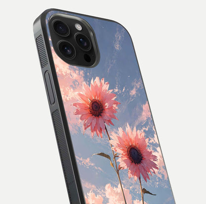 Sunlit Daisy Glow Glass Case for iPhone 16 Pro Max close-up angled shot highlighting petal texture and reflection