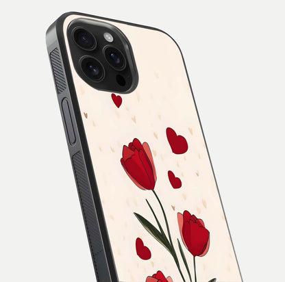 Tulip With Heart Glass Case for iPhone 16 Pro Max close-up angled shot highlighting petal details and reflection