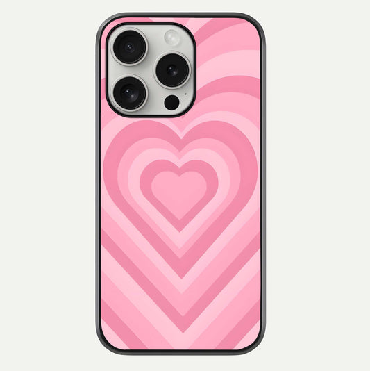 Blush Heart Waves iPhone 16 Pro glass phone case front view showcasing flowing heart wave patterns in soft blush tones
