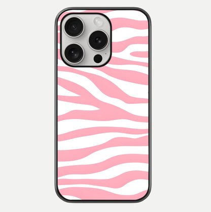Blush Zebra Flow iPhone 16 Pro glass phone case front view featuring modern zebra flow pattern in blush tones