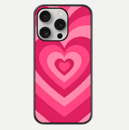 Layered Love Hearts iPhone 16 Pro glass phone case front view showcasing layered heart patterns with romantic aesthetic