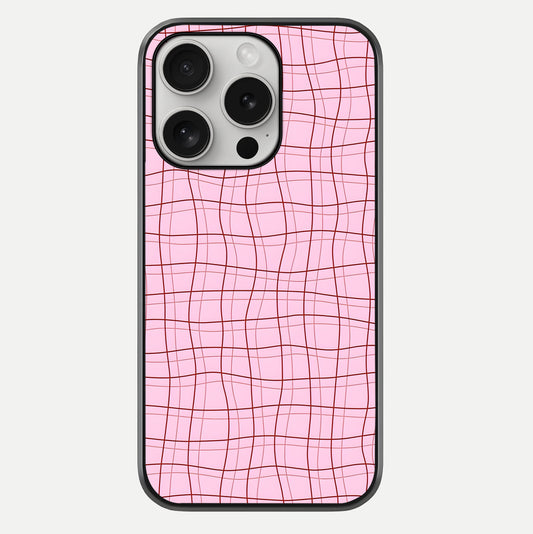 Soft Grid Bliss iPhone 16 Pro glass phone case front view showcasing minimal grid pattern with soft aesthetic