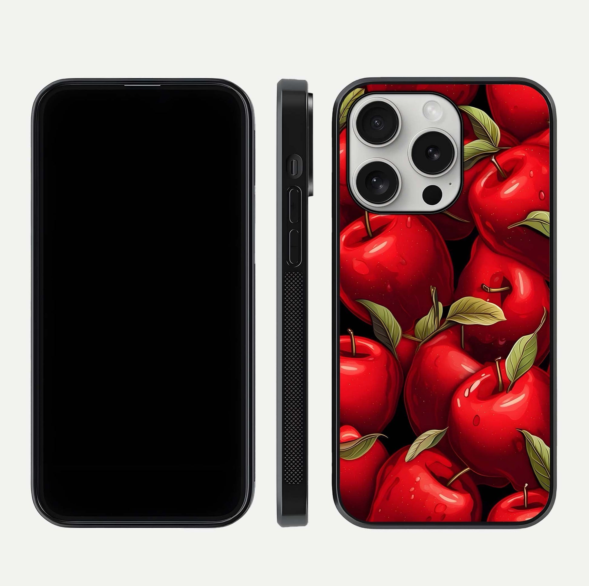 Apple Pattern Glass Case for iPhone 16 Pro front and back layout highlighting clean lines and protective glass finish