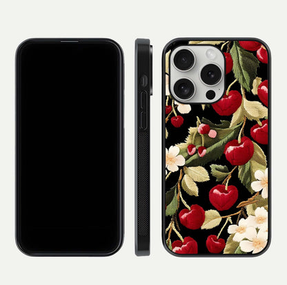 Bloom Thread Art Glass Case for iPhone 16 Pro front-and-back layout showing smooth edges and high-clarity print
