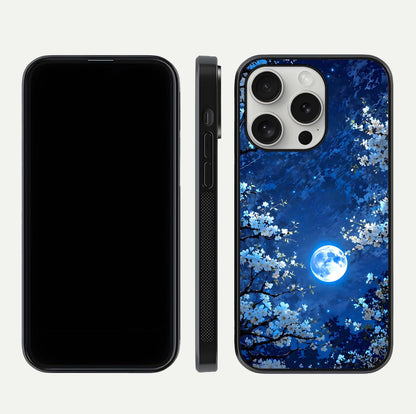 Blossom Moonlight Sky Glass Case for iPhone 16 Pro dual-view layout highlighting sky gradient and floral composition