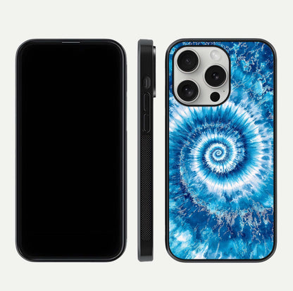 Blue Galaxy Wave Glass Case for iPhone 16 Pro front-and-back layout showing gradient flow and shine clarity