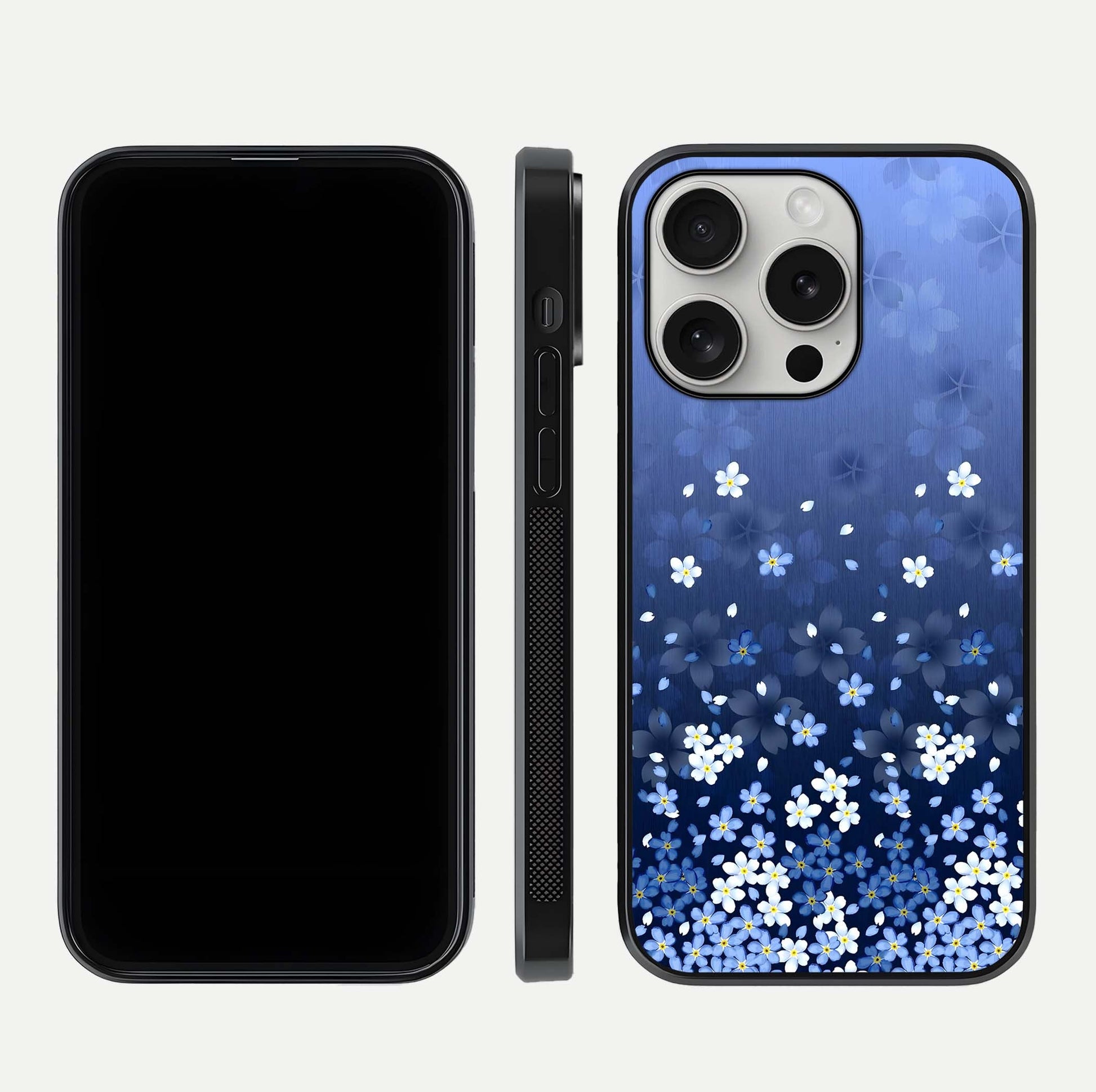 Blue Starry Glass Case for iPhone 16 Pro dual-view layout showing star spread and smooth edge shine