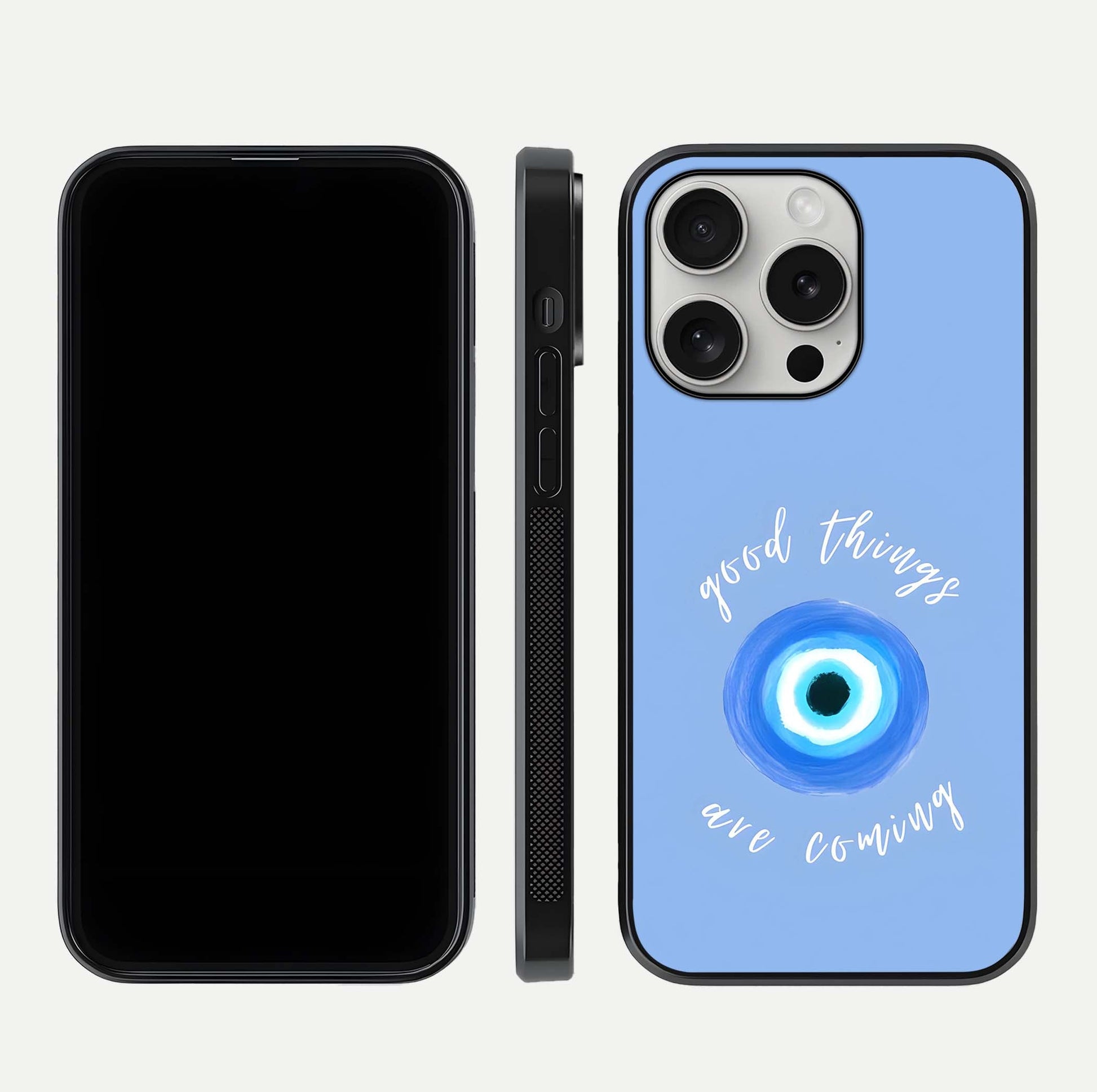 Bright Future Ahead Glass Case for iPhone 16 Pro front-and-back layout showing clean font style and gloss shine
