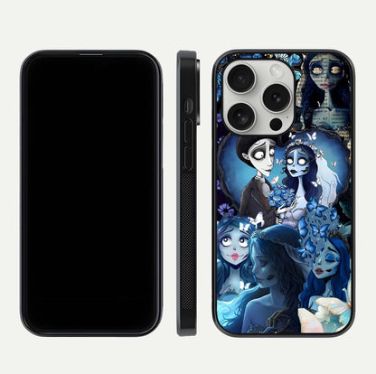 Butterfly Ghost Soul Glass Case for iPhone 16 Pro front-and-back layout highlighting dark art balance and HD shine