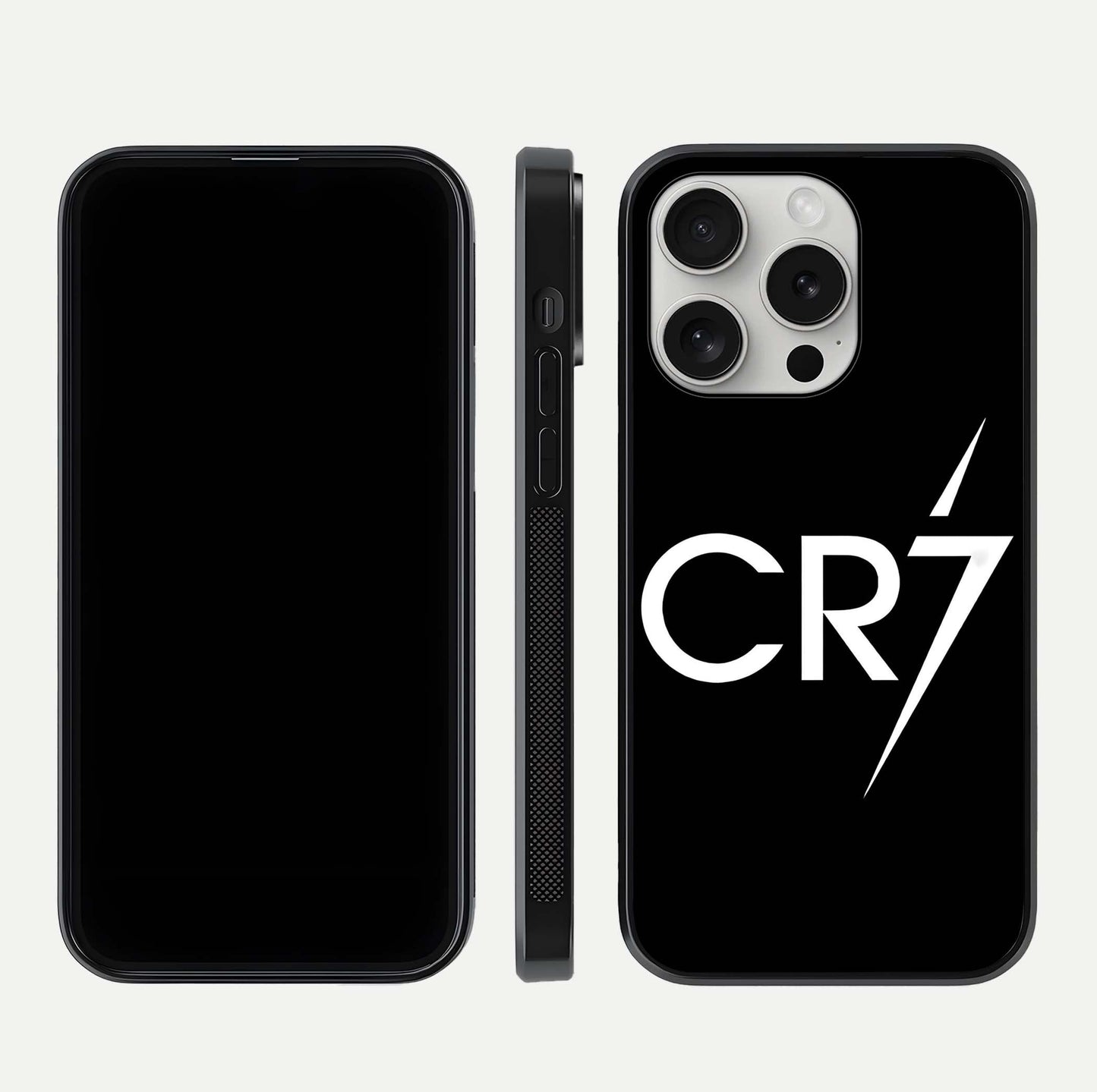 CR7 Elite Strike Glass Case for iPhone 16 Pro dual-view layout showing sport tones and edge clarity