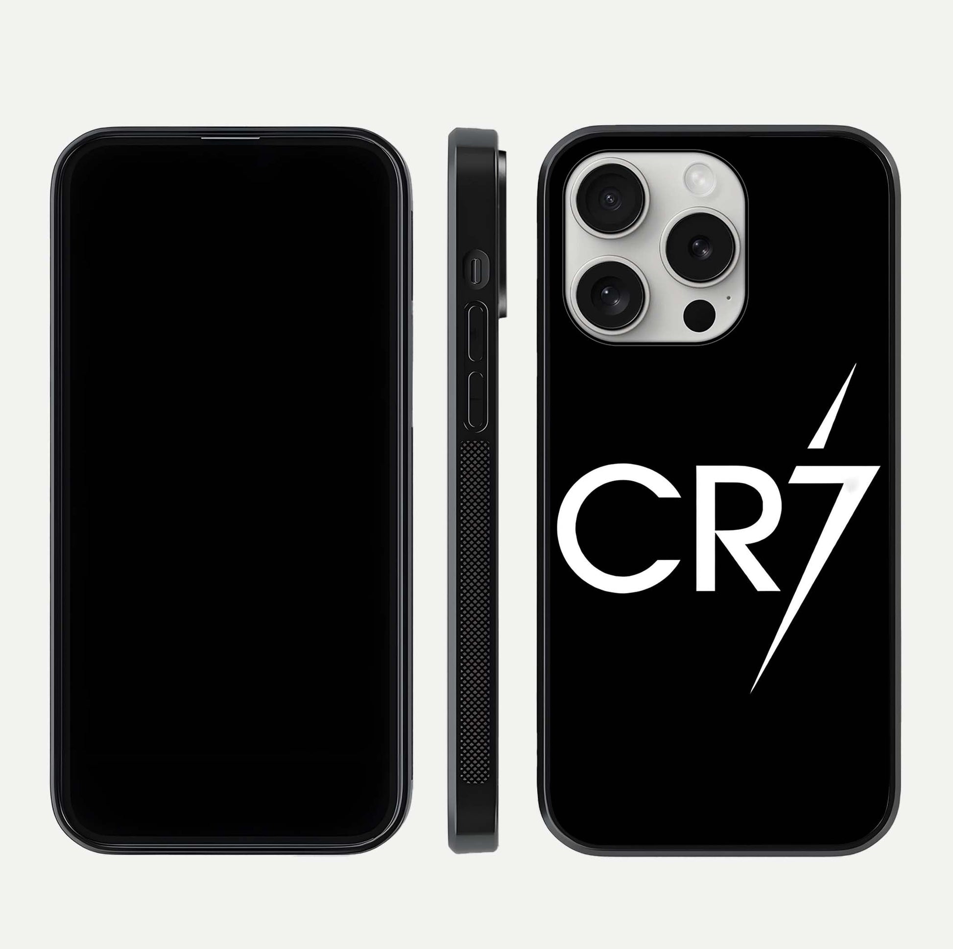 CR7 Elite Strike Glass Case for iPhone 16 Pro dual-view layout showing sport tones and edge clarity