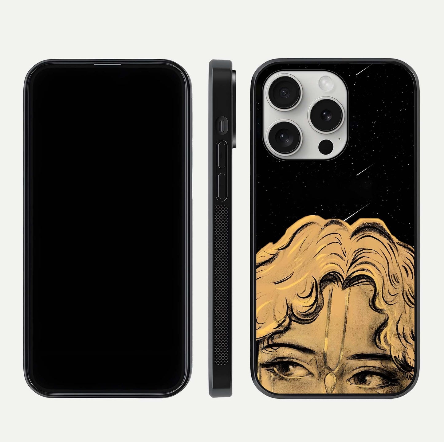 Celestial God’s Plan Glass Case for iPhone 16 Pro front & back layout showing smooth finish and spiritual art
