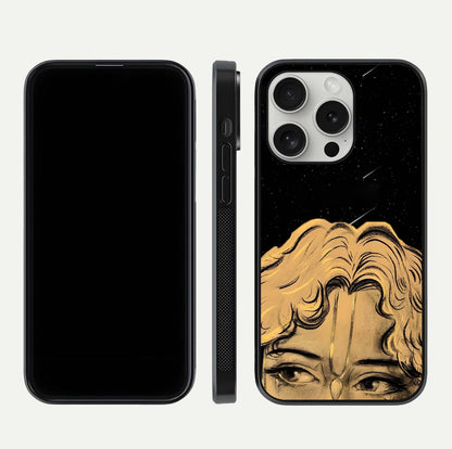 Celestial God’s Plan Glass Case for iPhone 16 Pro front & back layout showing smooth finish and spiritual art