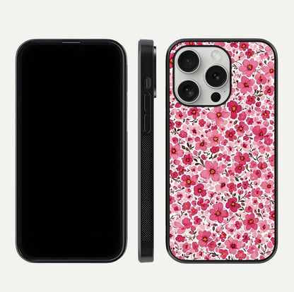 Cherry Blossom Charm Glass Case for iPhone 16 Pro dual-view layout showing elegant floral balance and HD gloss