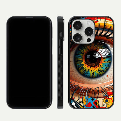 Colorful Eye Glass Case for iPhone 16 Pro dual-view layout displaying vivid tones and smooth glass edges