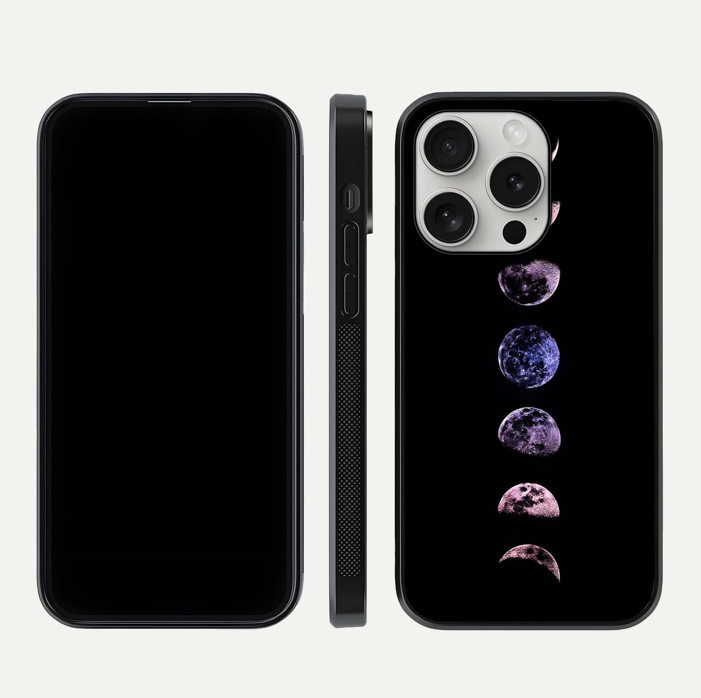 Crimson All Planets Glass Case for iPhone 16 Pro dual-view layout displaying crimson tones and curved edges