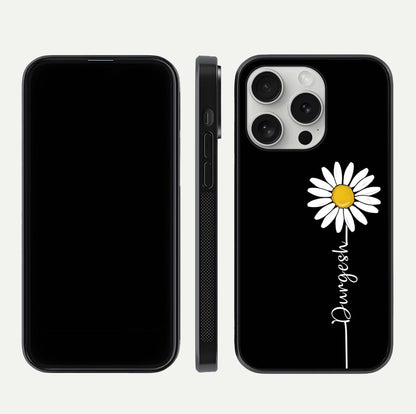 Custom Name White Flower Glass Case for iPhone 16 Pro dual-view layout showing elegant floral tone and curved edge finish