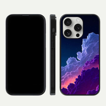 Dreamy Cloud Skies Glass Case for iPhone 16 Pro dual-view layout displaying calm sky art and smooth curve
